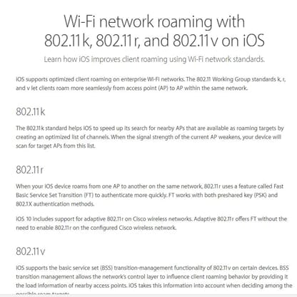 WiFi roaming standarder